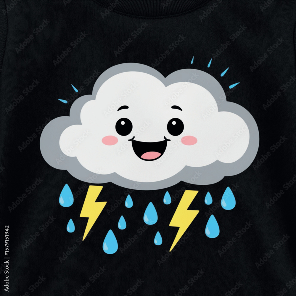 Fototapeta premium Happy Cartoon Thundercloud Weather Icon