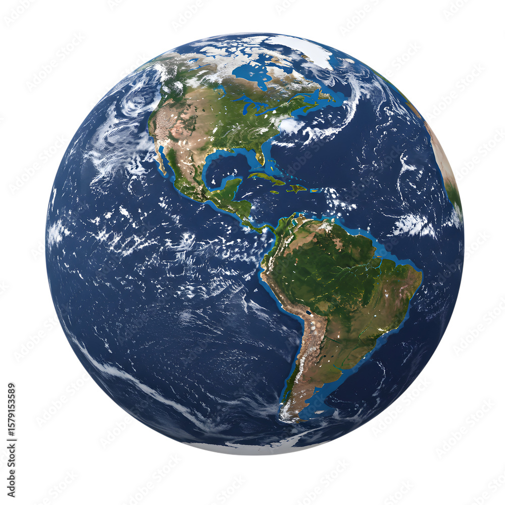 Obraz premium Detailed Earth Globe: North and South America, Realistic 3D Render, Global Perspective, Environmental Conservation Theme, High-Resolution Stock Image.