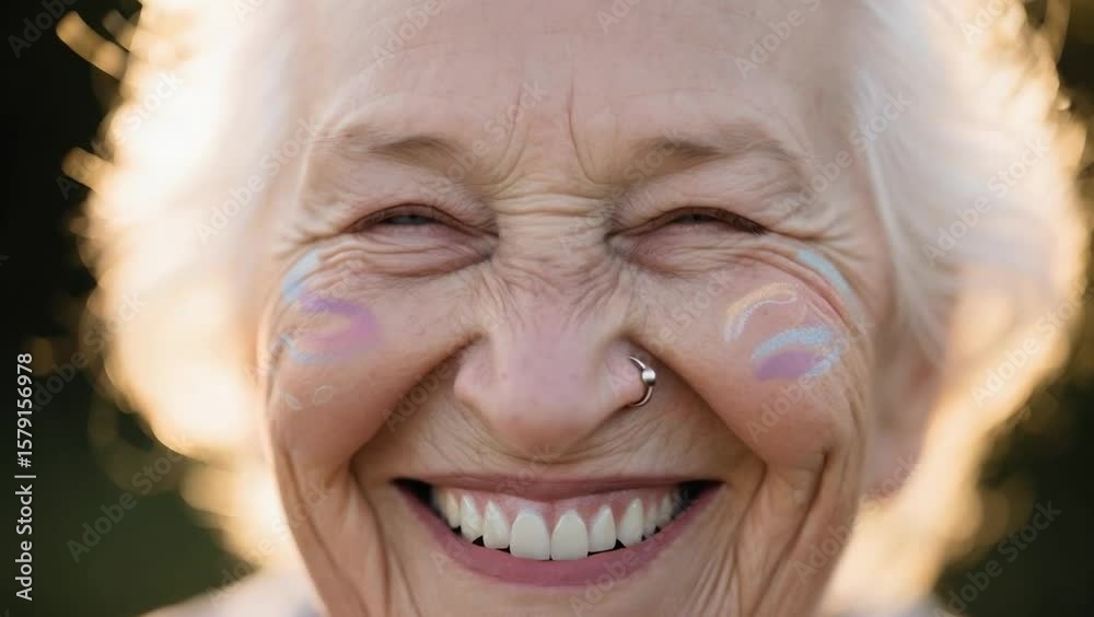Primer plano de una anciana con su rostro marcado por el tiempo y suavizado por la sabiduría. 