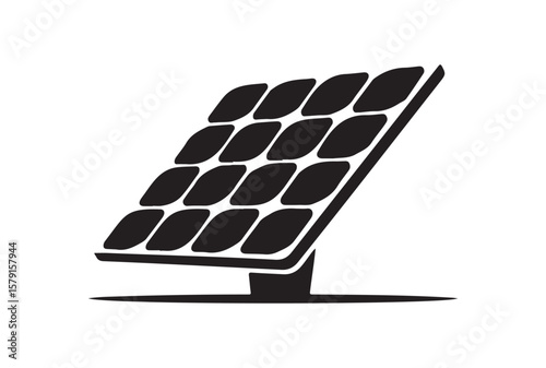 Black silhouette of a solar panel on a white background isolated on white background
