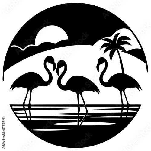 flamingos silhouetted against a stunning sunset