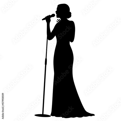 Vocal Silhouette: An elegant silhouette of a singer, poised gracefully at a microphone, ready to captivate the audience with a soulful performance.