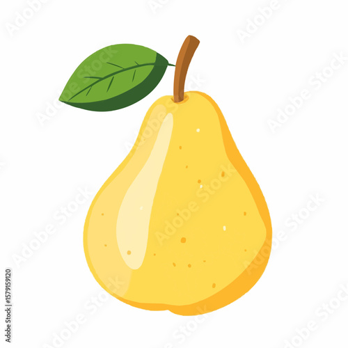 Soft yellow pear with gentle form and small leaf, ideal for fall-themed projects, harvest visuals or rustic fruit packaging