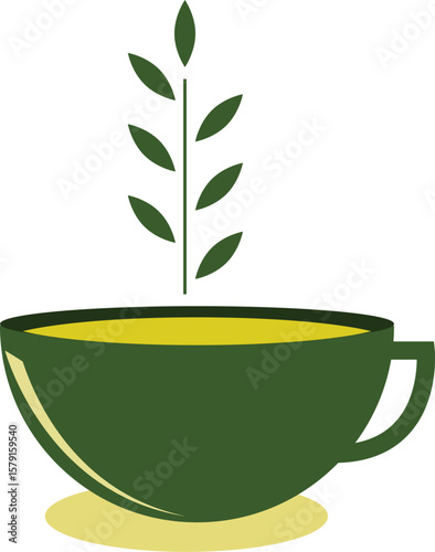 green tea cup with leaves logo vector art