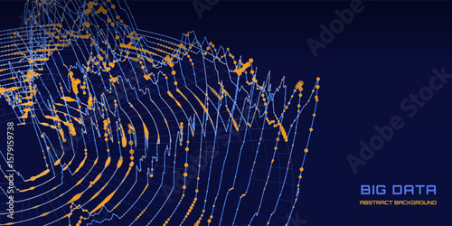 Abstract futuristic graph information computing  on disk space in dark cyberspace. Complex Big Data analysis processing. Digital AI technology information flow with circles.