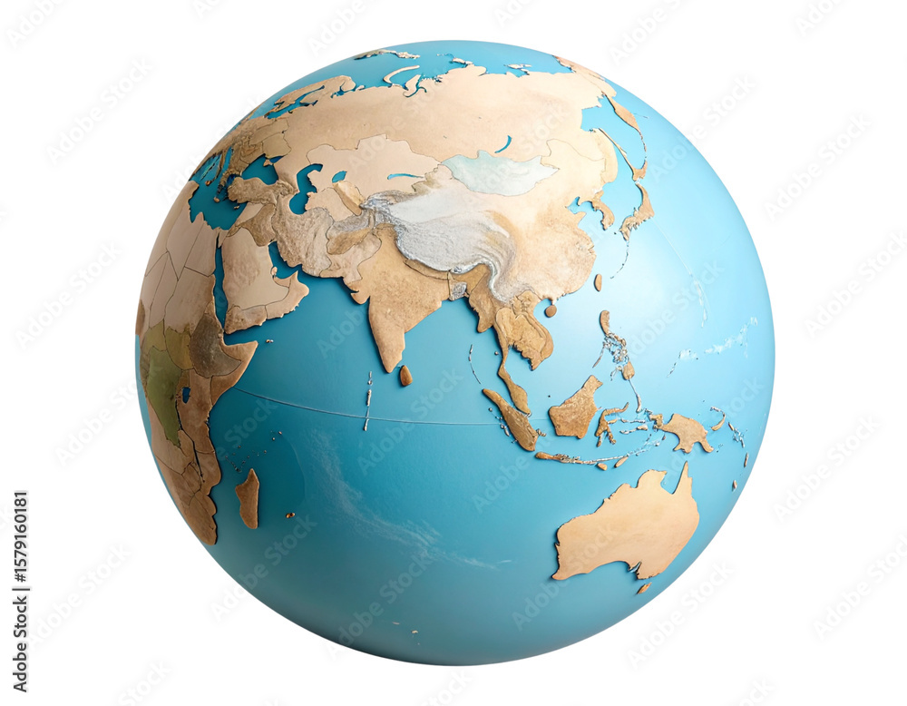 Naklejka premium Minimalist Pastel Clay Earth Globe with Simple Shapes, Top-Down View PNG on Transparent Background