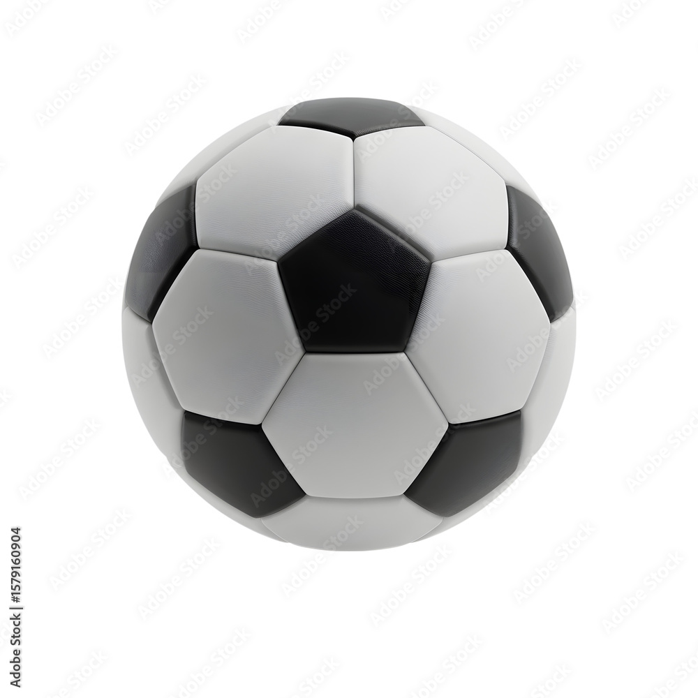 Fototapeta premium Classic Black and White Soccer Ball: High-Resolution 3D Render, Isolated on White Background, Sport, Game, Competition, Championship, Victory, Teamwork, Goal.