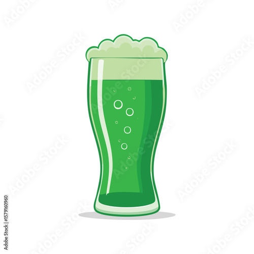 Simple Illustration Pint of Green Beer with Bubbles and Foam