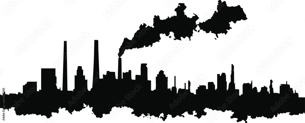 Obraz premium Vector silhouette of city skyline with skyscrapers and buildings in urban downtown landscape