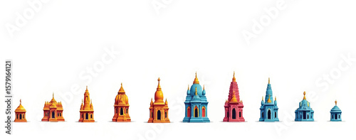 different-hindu-temple-icon-sets-on-white background.