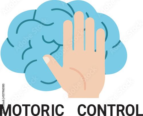 Hand blocking a blue brain, symbolizing motoric control.