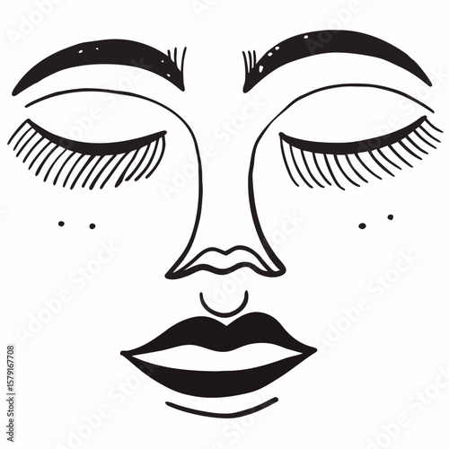 Minimalist black and white abstract face with closed eyes vector