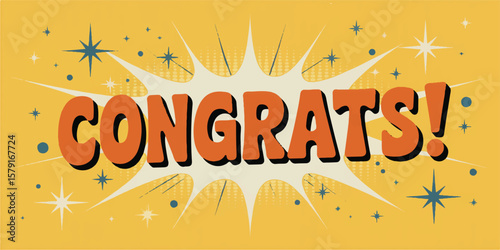 Orange congrats text with starbursts congratulations