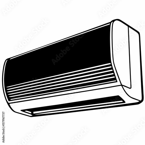 Minimalist black and white line drawing of a wall mounted air conditioner unit