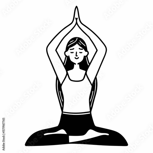 Minimalist line art illustration of a woman meditating in a lotus pose meditation