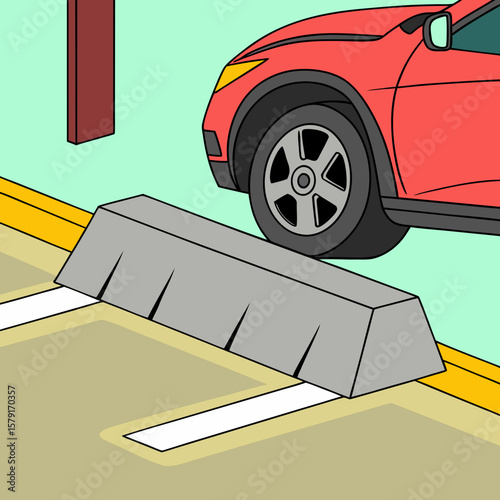 Car parked near concrete curb in parking space illustration  