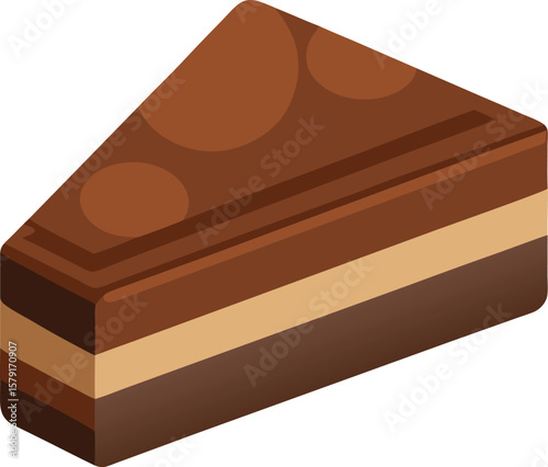 Delicious Three-Layered Chocolate Cake Slice, Sweet Dessert, Isometric View, Bakery Treat, Food Illustration, Confectionery, Culinary...