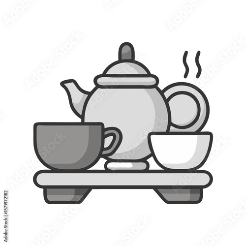 Elegant Teapot Set with Steaming Tea Ready to be Served Nicely