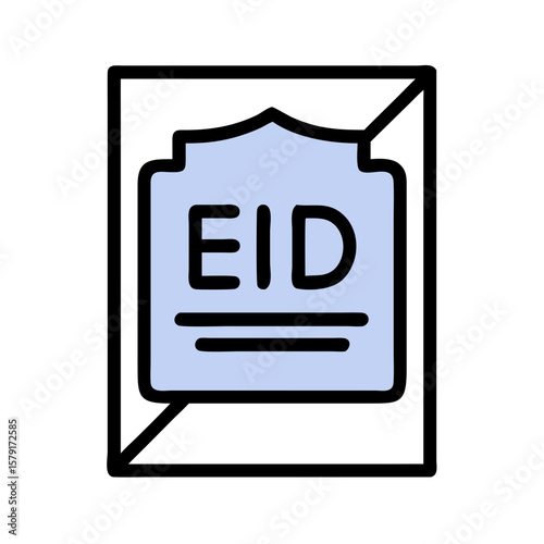 Eid Mubarak greeting icon with stylized building and frame marking removal