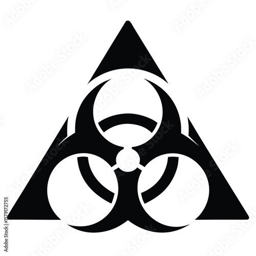 Biohazard Warning Sign Illustration in Black and White Minimalistic Design