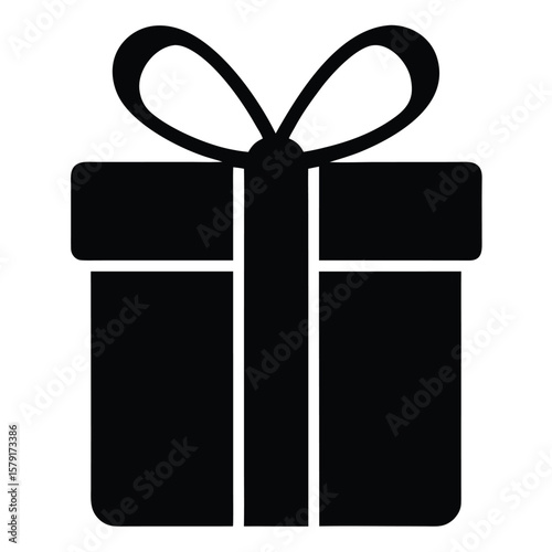 Black Gift Box Icon with Bow, Present Symbol, Celebration Graphic, Simple Design