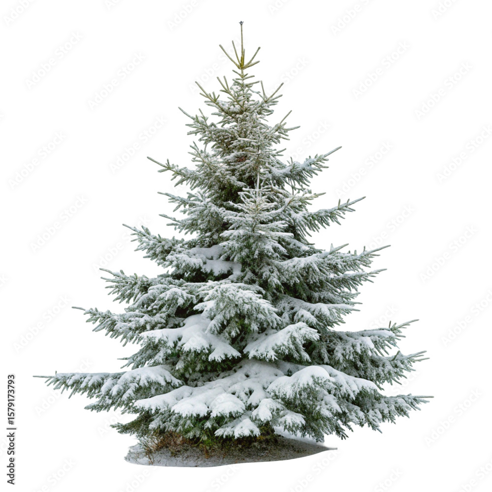 Obraz premium Snowy Fir Tree in Winter isolated on transparent background