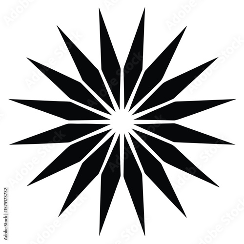 Black Starburst Design Featuring Sharp Geometric Points Radiating Outward on White Background