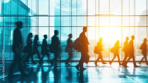 Wallpaper Mural Professional business people walking through modern urban office environment with glass architecture at sunset in silhouette representing teamwork and career growth Torontodigital.ca