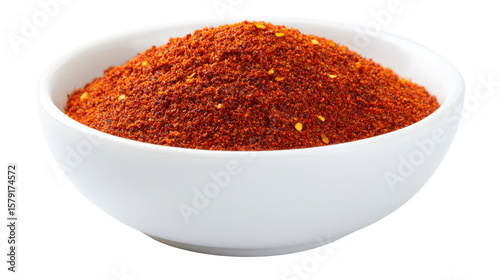 Thai chili powder in bowl, isolated on white background