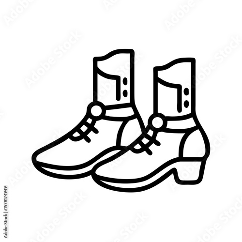 Line art illustration of medieval style boots with decorative button closures