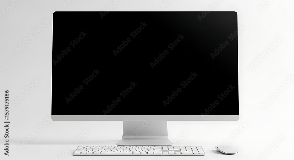 Fototapeta premium Sleek Computer Setup A Modern Workspace with Monitor, Keyboard, and Mouse for Enhanced productivity and professional workflow