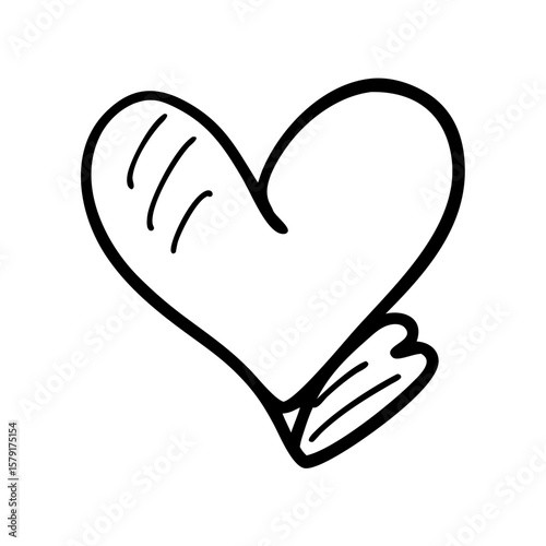 Simple heart outline sketch with additional design lines on the left side