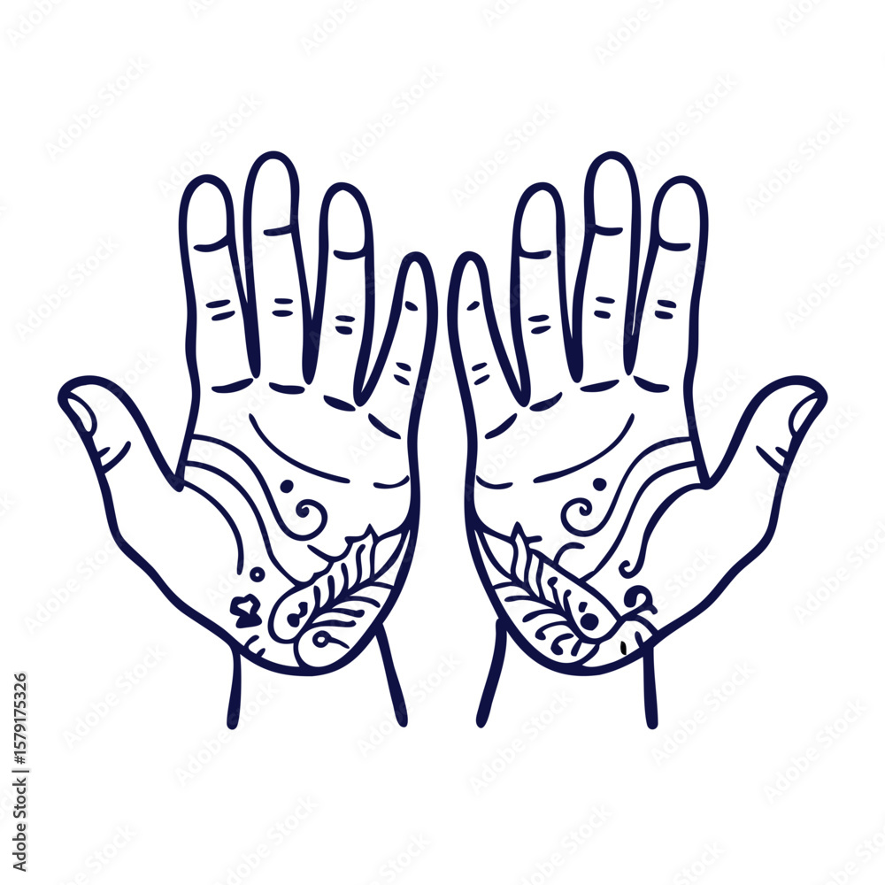 Fototapeta premium Outlined Hands with Intricate Henna Art Design on a White Background