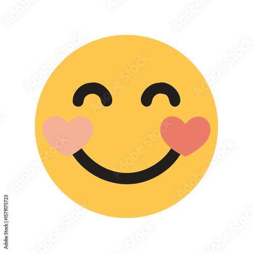 A smiling yellow emoji face with hearts on its cheeks vector