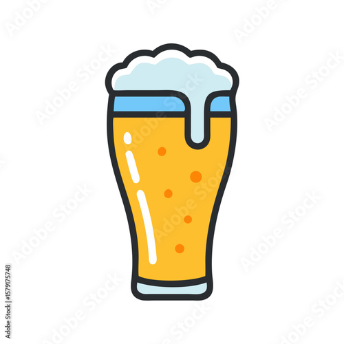 A refreshing glass of beer with foamy head on white background