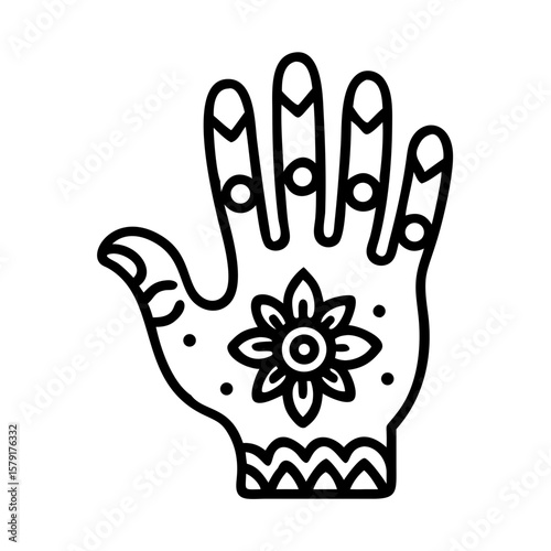 Black and White Henna Hand Design with Intricate Floral Patterns