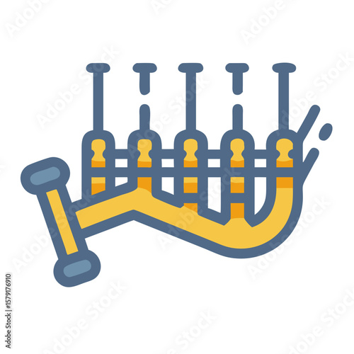 Stylized image of fluid mechanics experiment setup with connected chambers and fluid flow