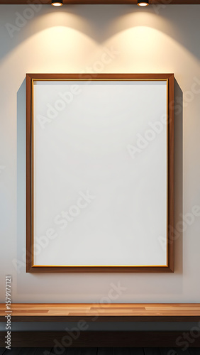 Blank mock up poster frames in hipster interior background 3D render vertical