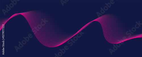 Abstract glowing wave lines on dark blue background. Dynamic wave pattern. Modern flowing wavy lines. Futuristic technology concept. Suit for banner, poster, cover, brochure, flyer, website