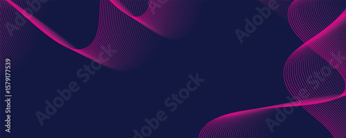 Abstract glowing wave lines on dark blue background. Dynamic wave pattern. Modern flowing wavy lines. Futuristic technology concept. Suit for banner, poster, cover, brochure, flyer, website
