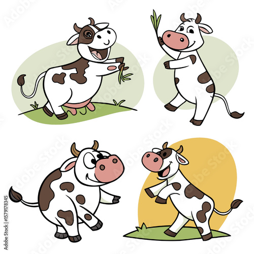 set of 4 playful cow