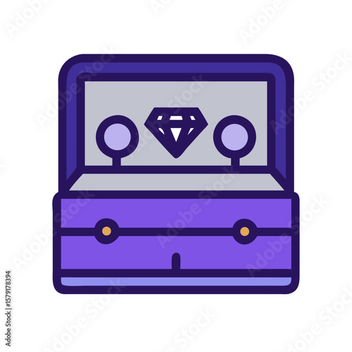 Jewelry box opened with diamond ring and two earrings on display