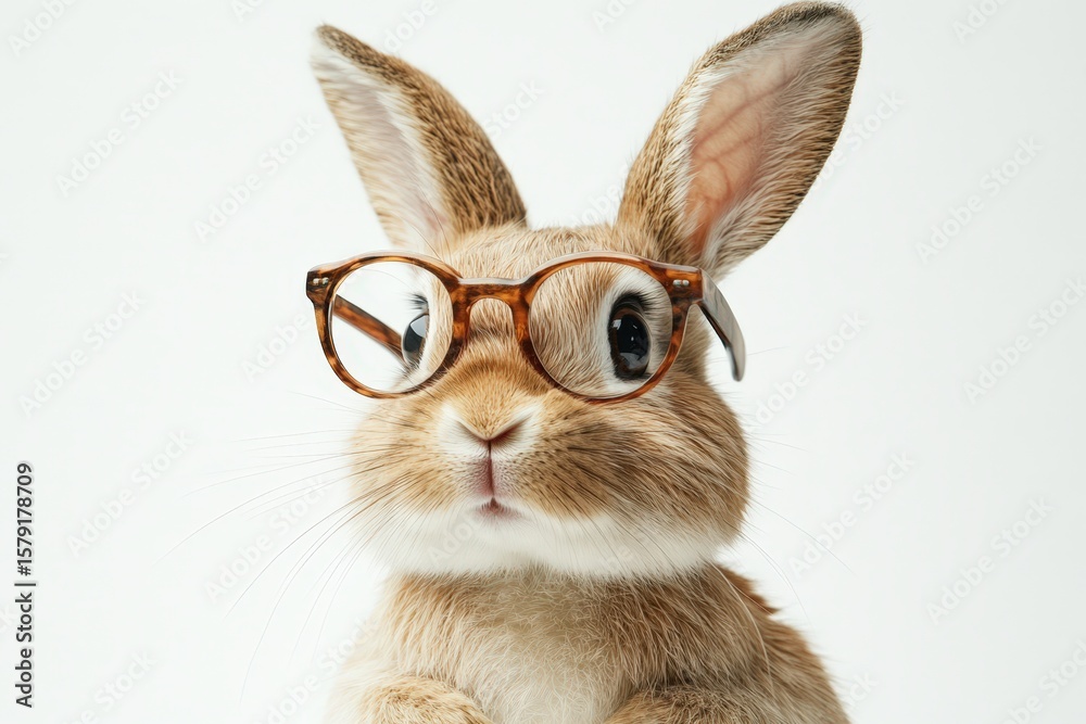 Fototapeta premium Adorable bunny in glasses. Cute pet portrait, perfect for websites, blogs, kids' products, and social media. Ideal for Easter, education, or pet themes.