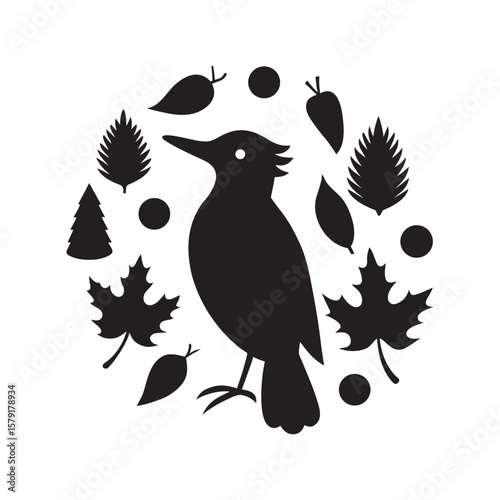 Woodpecker Surrounded By Forest Scene Elements