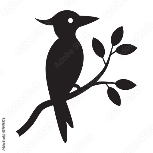 Woodpecker Sitting On Bare Tree Branch