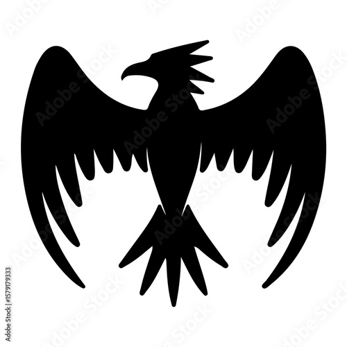 Svg vector silhouette vector art of a silhouette of an eagle with its wings spread isolated on white background