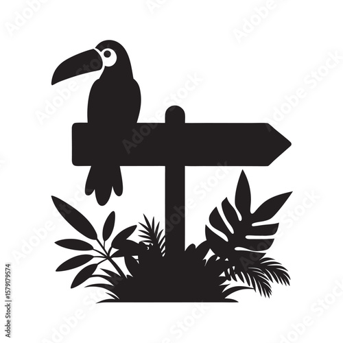 Toucan Sitting Calmly On Jungle Sign