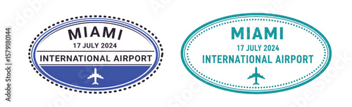 Two Miami International Airport stamps, one blue and one teal, for July 17, 2024.