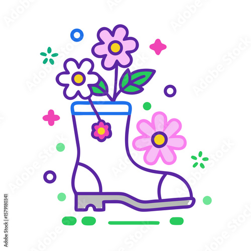 A charming floral arrangement blossoming out of a stylish wellington boot