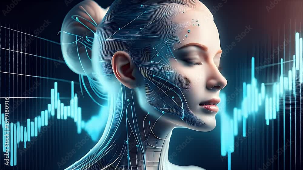Digital portrait of woman with data visualization overlay
